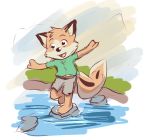  2017 canid canine clothed clothing fox male mammal open_mouth river secretkitsune solo young 