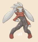  clothing digital_media_(artwork) lagomorph looking_at_viewer mammal nintendo pok&eacute;mon pok&eacute;mon_(species) raboot simple_background solo syourinbonzu tight_clothing video_games 