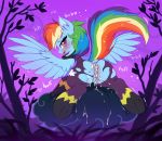  2019 anus blush bodily_fluids butt clothing cum dock equid equine feathered_wings feathers female feral friendship_is_magic genital_fluids hi_res hioshiru looking_at_viewer looking_back mammal my_little_pony outside pterippus pussy rainbow_dash_(mlp) solo spread_wings torn_clothing wings 