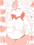  belly big_breasts breasts cinderace fdokkaku featureless_breasts hi_res humor japanese_text lopunny monochrome navel nintendo pok&eacute;mon pok&eacute;mon_(species) poking slightly_chubby text translation_request video_games 