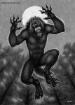  angry canid canine claws dark detailed_background featureless_crotch forest jumping kyoht_luterman male mammal monochrome moon nipples open_mouth pawpads roaring sharp_teeth teeth toe_claws tree were werecanid werecanine werewolf white_eyes 