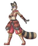  2018 alpha_channel black_nose blue_eyes brown_body brown_fur capcom clothed clothing countershading ears_up eyebrows eyelashes eyewear female fur glasses hi_res looking_at_viewer mammal maypul maypul_syrup monster_hunter navel pose procyonid raccoon rivals_of_aether smile solo standing striped_tail stripes tan_body tan_countershading tan_fur video_games 