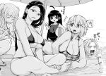  /\/\/\ 5girls ahoge ball beach beachball bikini black_eyes black_hair breasts buried cleavage commentary_request earrings enma_(torako_anmari_kowashicha_dame_da_yo) facial_scar flat_chest greyscale indian_style jewelry large_breasts long_hair lying monochrome multiple_girls nujima on_stomach one-piece_swimsuit open_mouth pointing sand sandals scar short_hair side_ponytail sitting speech_bubble squatting string_bikini suzumemori_kotone sweat swimsuit takano_(torako_anmari_kowashicha_dame_da_yo) torako_anmari_kowashicha_dame_da_yo torasawa_aiko translation_request udou_megumu umbrella undressing_another water 