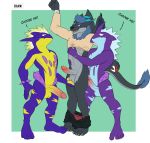  absurd_res assisted_exposure ball_grab balls big_penis canid canine clothed clothing dialogue dragon erection group hand_on_chest hi_res horn humanoid_penis hybrid male male/male mammal nintendo pants_down partially_clothed penis pok&eacute;mon pok&eacute;mon_(species) standing text toxtricity toxtricity_(amped_form) toxtricity_(low_key_form) underwear video_games zourik 