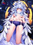  1girl bangs blue_hair blue_shorts blush breasts cameltoe character_request clothes_lift copyright_request eyebrows_visible_through_hair groin highres kneeling long_hair looking_at_viewer mouth_hold navel painteen short_shorts shorts sidelocks small_breasts solo stomach thighs very_long_hair yellow_eyes 