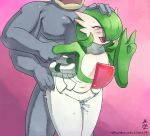  2019 anthro arm_grab bent_over blush bodily_fluids cum digital_media_(artwork) duo female from_behind_position gardevoir genital_fluids gesture green_hair hair hand_on_head head_grab hi_res humanoid machamp male male/female multi_arm multi_limb muscular nintendo nude open_mouth pok&eacute;mon pok&eacute;mon_(species) red_eyes sex simple_background standing standing_sex starayo threeworlds tongue tongue_out v_sign video_games 
