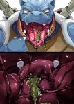  2019 ambiguous_gender blastoise blue_body blue_skin bodily_fluids cutaway detailed digital_drawing_(artwork) digital_media_(artwork) drooling duo fangs feral front_view green_body green_skin hi_res hiore in_mouth internal macro micro mouth_shot multiple_scenes nintendo on_tongue open_mouth oral_vore pok&eacute;mon pok&eacute;mon_(species) saliva saliva_string shell simple_background size_difference snivy soft_vore solo_focus standing tongue tongue_out video_games vore wet white_background yellow_eyes 