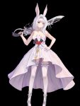  1girl absurdres animal_ears breasts bunny_ears chakram dress ears_through_headwear final_fantasy final_fantasy_xiv hair_ornament highres huijin_zhi_ling legs long_hair red_eyes revealing_clothes shoes viera weapon white_hair 