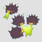 ananna cabbage eating flying_sweatdrops full_body highres musical_note no_humans pincurchin pokemon pokemon_(creature) simple_background squiggle urchin yellow_eyes 