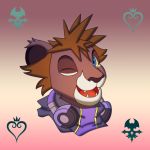  1:1 blue_eyes clothed clothing felid headphones kingdom_hearts lion lion_sora looking_at_viewer mammal pantherine persegan simple_background solo sora_(kingdom_hearts) square_enix video_games 