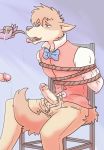  anthro balls bdsm bodily_fluids bondage bound canid canine canis clothed clothing cum digital_media_(artwork) domestic_dog erection foreskin genital_fluids hi_res humanoid_penis lavilovi male male/male mammal open_mouth penis sherlock_hound sherlock_hound_(series) simple_background topwear uncut 