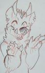  2017 anthro claws cute_fangs damian_(maim) demon facial_piercing fangs fur hi_res horn hyaenid looking_at_viewer maim mammal mane monster nose_piercing nose_ring piercing sketch smile solo spotted_hyena tusks 
