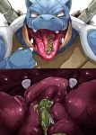  2019 ambiguous_gender blastoise blue_body blue_skin bodily_fluids cutaway detailed digital_drawing_(artwork) digital_media_(artwork) duo fangs feral front_view green_body green_skin hi_res hiore in_mouth internal macro micro mouth_shot multiple_scenes nintendo on_tongue open_mouth oral_vore pok&eacute;mon pok&eacute;mon_(species) saliva shell simple_background size_difference snivy soft_vore solo_focus standing tongue tongue_out video_games vore wet white_background yellow_eyes 