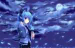  blue_eyes blue_hair headphones konno_kengo moon night original sky waifu2x 