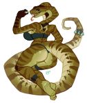  anthro blue_sclera breasts claws clothed clothing female kaitycuddle long_tail looking_back open_mouth potions reptile scalie snake solo teeth 