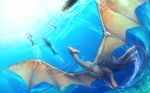  2018 day detailed_background digital_media_(artwork) dragon fish goldenflake hi_res horn marine membrane_(anatomy) membranous_wings outside pern scalie underwater water western_dragon wings 