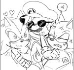  &lt;3 angry anthro black_and_white blush bridal_carry carrying clenched_teeth clothing cross-popping_vein crossover eulipotyphlan eyewear fannfare footwear gloves group handwear hat headgear headwear hedgehog holding_character human low_res male mammal mario mario_bros monochrome nintendo shadow_the_hedgehog shoes sketch sonic_the_hedgehog sonic_the_hedgehog_(series) sunglasses swirl_eyes teeth vein video_games 