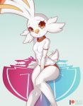  clothed clothing female fully_clothed fur gym_uniform lagomorph leporid looking_at_viewer mammal nintendo orange_body orange_eyes orange_fur pok&eacute;mon pok&eacute;mon_(species) rabbit rilex_lenov scorbunny smile solo tailwag video_games white_body white_fur 