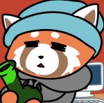  2019 aggressive_retsuko ailurid ambiguous_gender bong clothed clothing digital_media_(artwork) drugs fur hat headgear headwear hi_res hiroki mammal marijuana moisty open_mouth red_panda sanrio simple_background smoking solo 