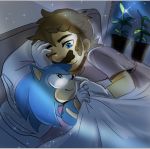  anthro bed black_eyes blue_body blue_eyes blue_fur boop clothing crossover duo eulipotyphlan eye_contact fannfare fur furniture gloves handwear hedgehog human inside looking_at_another male male/male mammal mario mario_bros night nintendo on_bed plant potted_plant smile sonic_the_hedgehog sonic_the_hedgehog_(series) sparkles under_covers video_games 