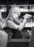  2girls ak-12_(girls_frontline) an-94_(girls_frontline) bar bartender changpan_hutao cocktail cocktail_glass cup drinking_glass girls_frontline long_hair monochrome multiple_girls necktie out_of_frame vest 