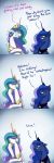  2019 absurd_res anticularpony comic cosmic_hair crown dialogue duo english_text equid ethereal_hair female feral friendship_is_magic hair hi_res horn looking_back magic mammal multicolored_hair my_little_pony princess_celestia_(mlp) princess_luna_(mlp) pseudo_hair sibling simple_background sister sisters text winged_unicorn wings 