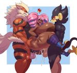  2019 anthro anthrofied arcanine biceps big_breasts big_butt black_body black_fur black_nose blue_eyes blush bodily_fluids breasts brown_body brown_skin butt canid canine clothing cum eyes_closed fan_character female fingernails footwear fur genital_fluids group group_sex hair hi_res huge_breasts huge_butt human interspecies luxray male male/female mammal mostly_nude multicolored_body multicolored_fur muscular muscular_male nails nintendo nipples nude open_mouth penis pink_hair pok&eacute;mon pok&eacute;mon_(species) red_body red_fur red_nose sex sharp_teeth shoes simple_background sssonic2 striped_body striped_fur stripes sweat teeth threesome tongue tongue_out video_games yellow_body yellow_eyes yellow_fur 