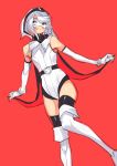  1girl boots bukimi_isan elbow_gloves gloves hood mask official_art short_hair shy_(character) shy_(series) simple_background solo thigh_boots thighhighs white_hair 