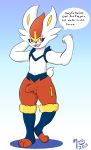  2019 absurd_res anthro athletic balls baron_montesque bulge cinderace clothed clothing digital_media_(artwork) fur hair hi_res lagomorph looking_at_viewer male mammal nintendo penis_outline pok&eacute;mon pok&eacute;mon_(species) simple_background smile solo standing video_games white_body white_fur 