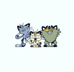  &lt;|&gt;_&lt;|&gt; 3others :3 alolan_form alolan_meowth animal_ears cat_ears cat_tail coin crazy_eyes fangs galarian_form galarian_meowth gen_1_pokemon gen_7_pokemon gen_8_pokemon highres leaning_on_person looking_at_viewer meowth multiple_others paperbeatstweet pokemon pokemon_(creature) sharp_teeth simple_background smile tail teeth whiskers 