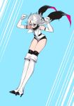  1girl boots bukimi_isan elbow_gloves gloves grey_hair high_heels mask motion_lines official_art short_hair shy_(character) shy_(series) solo thigh_boots thighhighs 