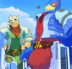  2019 absurd_res anthro arwing avian bird building bulge canid canine city clothed clothing corneria destruction falco_lombardi fox fox_mccloud hi_res macro male mammal micro nintendo ozoneserpent star_fox video_games worship 