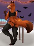  absurd_res anthro backsack balls bodily_fluids candy canid canine chiropteran clothing crop_top disney drooling fightmeatpax food fox fur halloween hi_res holidays legwear licking lights lollipop male mammal nick_wilde orange_body orange_fur saliva shirt solo thigh_highs thong tongue tongue_out topwear underwear zootopia 