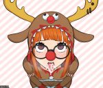  1girl afrobull aftersex antlers cum cum_in_mouth glasses looking_up open_mouth orange_hair persona persona_5 pov red_nose solo tagme tongue tongue_out 