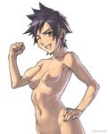  arisawa_tatsuki black_hair bleach breasts brown_eyes collarbone groin medium_breasts muscle nipples nude one_eye_closed short_hair smile solo speh tomboy 