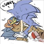  anthro blue_body blue_fur bodily_fluids clothing crossover dialogue duo english_text eulipotyphlan fannfare footwear fur geno_(mario) gloves handwear hedgehog humanoid looking_at_another lying male male/male mammal mario_bros nintendo on_back on_top shoes simple_background sonic_the_hedgehog sonic_the_hedgehog_(series) speech_bubble super_mario_rpg_legend_of_the_seven_stars sweat text video_games white_background 