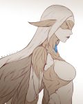  1girl artist_name blindfold closed_mouth cracked_skin final_fantasy final_fantasy_xiv koyorin lips long_hair no_nipples profile sin_eater_(ff14) solo spot_color upper_body white_background 