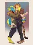  avian bird boyfriends canid canine cheetah chipsune clothed clothing columbid dove face_grab felid feline flower hi_res hug king_cheetah kokeyaw love male mammal plant simple_background sunflower tail_wraps wraps xaiphafonese zenoth 