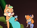  4:3 anthro bendy_straw blonde_hair bodily_fluids chip_&#039;n_dale_rescue_rangers chipmunk clarice_(disney) clothed clothing disney dress drinking drinking_straw duo eyelashes female fingers fur gadget_hackwrench ground_squirrel hair mammal meme pepipopo rodent sciurid straw tears 