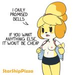  1:1 3_fingers animal_crossing blush breasts canid canine canis clothing domestic_dog female fingers flashing hi_res invalid_tag isabelle_(animal_crossing) mammal nintendo nipples open_mouth shih_tzu simple_background starshippizza text toy_dog video_games 