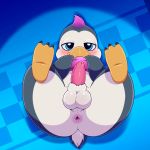  1:1 2019 activision anus avian balls beak bedroom_eyes bird blue_eyes blush crash_bandicoot_(series) half-closed_eyes head_tuft hi_res highlights_(coloring) lonbluewolf looking_at_viewer male membrane_(anatomy) penguin penis penta_penguin pink_highlights presenting scarf seductive solo tuft video_games webbed_feet 