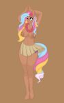  accessory aged_up anthro anthrofied areola big_breasts breasts brown_body cel_shading clothed clothing cocaine-leopard cutie_mark dancing equid equine female flower flower_in_hair grass_skirt hair hair_accessory happy hi_res horse hula lei mammal mane moki_(mlpt) multicolored_mane my_little_pony my_little_pony_tales nipples one_eye_closed plant pony smile solo topless 