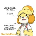  1:1 animal_crossing anthro blush blush_stickers canid canine canis clothed clothing dialogue domestic_dog english_text female fur hair hi_res isabelle_(animal_crossing) mammal nintendo shih_tzu starshippizza text topwear toy_dog video_games white_body white_fur yellow_body yellow_fur 