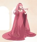  1girl ai-wa breasts cleavage commission cosplay dress fire_emblem fire_emblem:_three_houses full_body hilda_valentine_goneril jewelry long_hair necklace parted_lips pink_dress pink_eyes pink_hair ponytail solo 