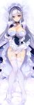  1girl arm_guards arm_under_breasts ass_visible_through_thighs azur_lane bangs belfast_(azur_lane) blue_eyes blush braid breasts chain cleavage collar collarbone dress eyebrows_visible_through_hair french_braid frills garter_straps gloves hand_up lace lace-trimmed_legwear large_breasts long_hair looking_at_viewer maid maid_headdress panties shirokitsune silver_hair smile solo thighhighs underwear white_gloves white_legwear white_panties 