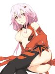  1girl bare_shoulders breasts breasts_outside center_opening chikkinage_nage detached_sleeves fingerless_gloves gloves guilty_crown hair_ornament hairclip highres looking_at_viewer medium_breasts nipples pink_hair solo twintails yuzuriha_inori 