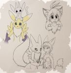  2019 5_fingers anthro blue_eyes breasts canid canine clothed clothing digimon digimon_(species) digital_media_(artwork) felid female fingers flora_(twokinds) fur guardian_spirit hair hi_res keidran krystal mammal mancoin monochrome nintendo open_mouth ori ori_and_the_blind_forest renamon short_hair signature simple_background sketch small_breasts smile star_fox twokinds video_games webcomic white_body white_fur yellow_body yellow_fur 