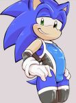  2019 anthro black_nose blue_body blue_fur blush bulge clothed clothing dandi eulipotyphlan fingers fur girly gloves green_eyes handwear hedgehog legwear leotard looking_at_viewer male mammal rubber simple_background smile solo sonic_the_hedgehog sonic_the_hedgehog_(series) swimwear tan_body tan_fur thigh_highs tight_clothing video_games 