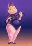  clothing domestic_pig dominatrix female hi_res illumination_entertainment lokpik looking_at_viewer mammal mature_female rosita_(sing) rubber sing_(movie) smile solo standing suid suina sus_(pig) tight_clothing whip 