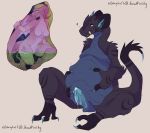  2019 anthro balls belly big_belly bodily_fluids breasts cum digestion dragon erection featureless_breasts female female_prey genital_fluids holding_belly internal male male/female male_pred nude oral_vore penis scalie stomach stomach_acid unknown_artist vore 